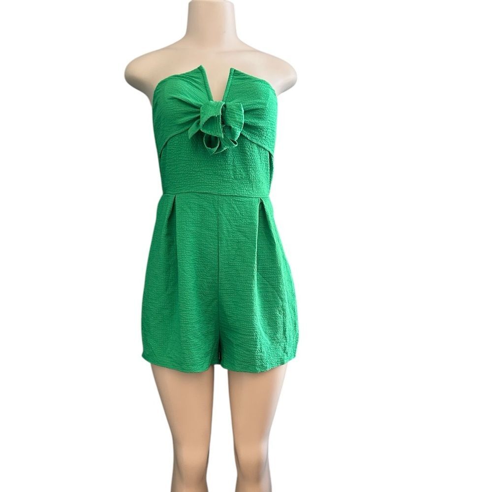 Green Strapless Tube Front Bow Short Romper Size 4 Small New! - Picture 2 of 7